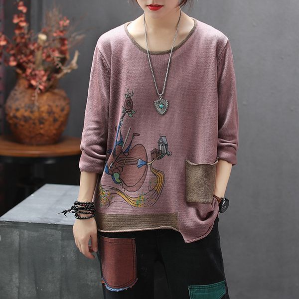 curling asymmetrical pullover vintage all-match knit sweater female loose cartoon printed sweater patchwork pocket pull, White;black
curling asymmetrical pullover vintage all-match knit sweater female loose cartoon printed sweater patchwork pocket pull, White;black
