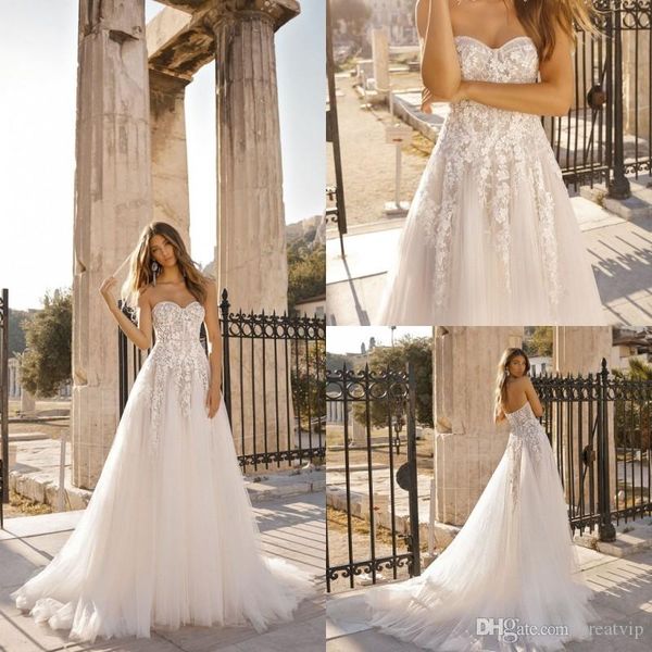 berta 2019 a line wedding dresses sweetheart lace applique beading sweep train beach bridal gowns plus size bohemian robe de mariée, White
berta 2019 a line wedding dresses sweetheart lace applique beading sweep train beach bridal gowns plus size bohemian robe de mariée, White