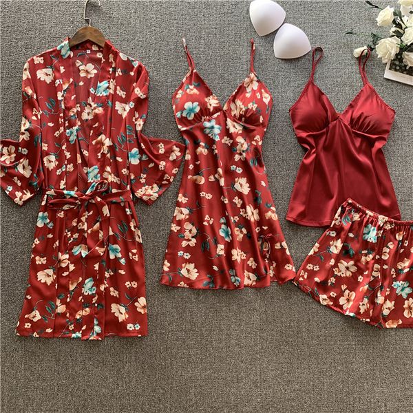 women's sleepwear jrmissli spring stain pyjama 4 pieces faux silk pajamas set women casual floral printing sling summer robe, Black;red
women's sleepwear jrmissli spring stain pyjama 4 pieces faux silk pajamas set women casual floral printing sling summer robe, Black;red