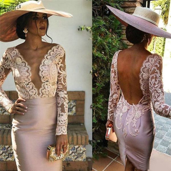 sheath deep v neck cocktail party gowns long sleeves lace applique backless club wear short prom dress mother gown, Black;red
sheath deep v neck cocktail party gowns long sleeves lace applique backless club wear short prom dress mother gown, Black;red