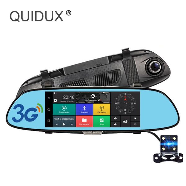 

quidux car dvr rearview mirror 7" 3g full hd 1080p gps navigation wifi dual lens video recorder camera dashcam parking monitor