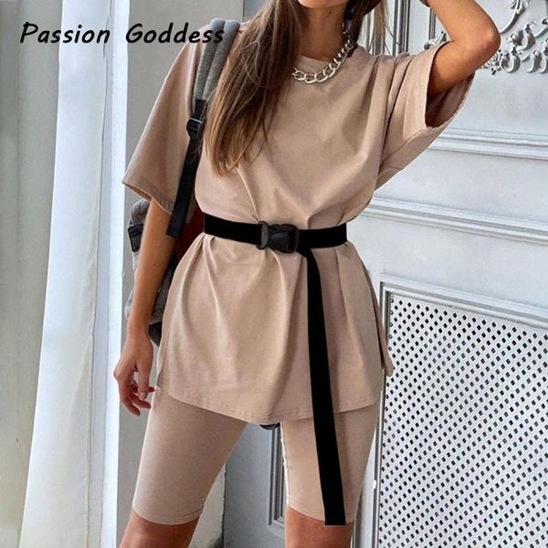 women 2 piece leisure khaki suits oversized t shirts slim five leggings biker shorts set with belt joggers two piece set outfits, White
women 2 piece leisure khaki suits oversized t shirts slim five leggings biker shorts set with belt joggers two piece set outfits, White