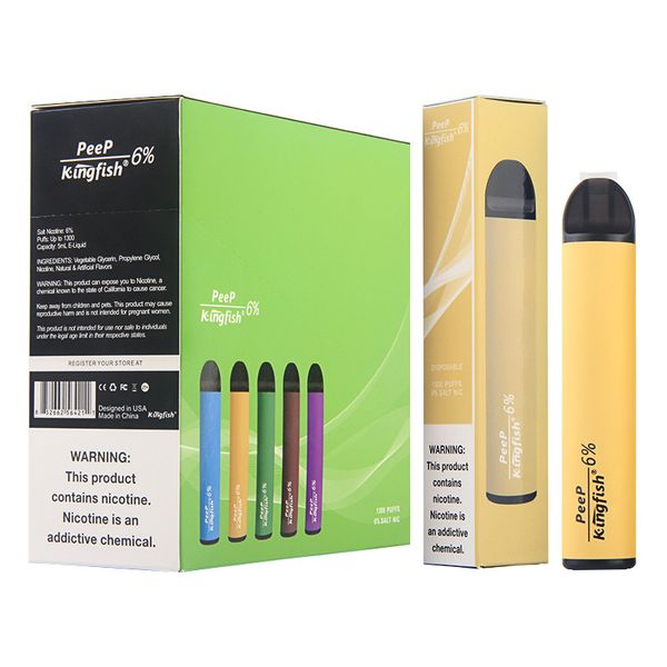 Кингфиш Peep 1300puffs Одноразового Vape Pen Батарея 900mAh 4.2ml Бобы Пустой или предварительно заполненные 10 различных вкусов 6% Nic Электронной сигареты
Кингфиш Peep 1300puffs Одноразового Vape Pen Батарея 900mAh 4.2ml Бобы Пустой или предварительно заполненные 10 различных вкусов 6% Nic Электронной сигареты