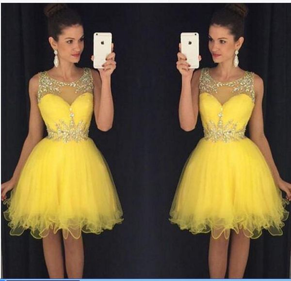 new cocktail dresses bling crystal beads illusion neck yellow tulle short mini homecoming dress formal party dress prom gownsfor women, Red
new cocktail dresses bling crystal beads illusion neck yellow tulle short mini homecoming dress formal party dress prom gownsfor women, Red
