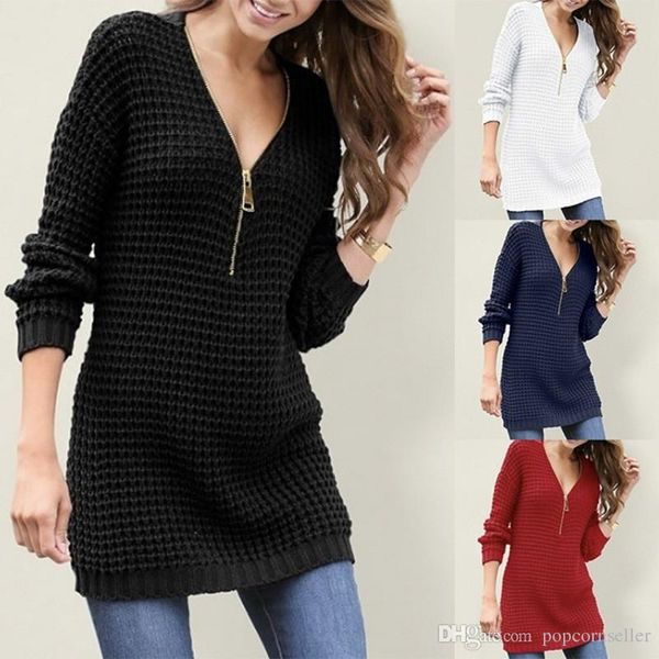 fashion women designer dresse style long zipper v neck long sleeve sweater dresses ladies clothes, White;black
fashion women designer dresse style long zipper v neck long sleeve sweater dresses ladies clothes, White;black