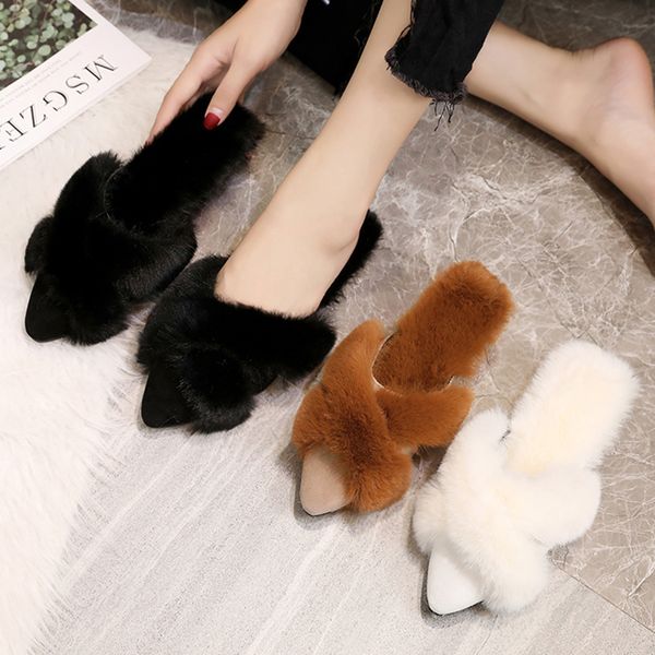 shoes mules for women 2019 cover toe womens slippers hairy luxury slides flock low pantofle pointed fur designer soft new, Black
shoes mules for women 2019 cover toe womens slippers hairy luxury slides flock low pantofle pointed fur designer soft new, Black