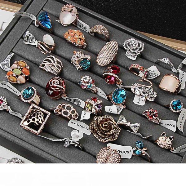 позолоченный новый драгоценный камень леди мода кольца хорошее качество преувеличенные горный хрусталь кольца смешать различные стиль и разм, Silver