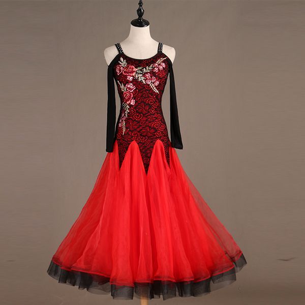 red lace ballroom dance dress standard ballroom waltz dresses dance competition dresses fashion, Black;red
red lace ballroom dance dress standard ballroom waltz dresses dance competition dresses fashion, Black;red