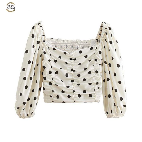 women polka dots short style blouse slash neck back elastic lantern sleeve shirts side zipper sweet crop blusas da248, White
women polka dots short style blouse slash neck back elastic lantern sleeve shirts side zipper sweet crop blusas da248, White