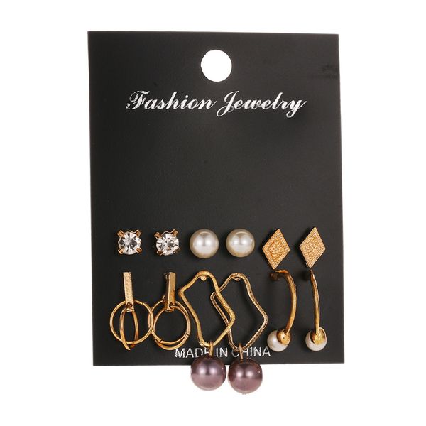 6 pairs set earrings fashion pearl zircon geometric earrings for women crystal earing gold color earings jewelry earring brincos, Golden;silver
6 pairs set earrings fashion pearl zircon geometric earrings for women crystal earing gold color earings jewelry earring brincos, Golden;silver