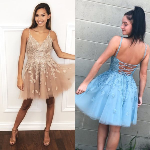 light blue v neck lace a line homecoming dresses sleeveless applique tiered layers short party cocktail prom dresses bm1571, Blue;pink
light blue v neck lace a line homecoming dresses sleeveless applique tiered layers short party cocktail prom dresses bm1571, Blue;pink