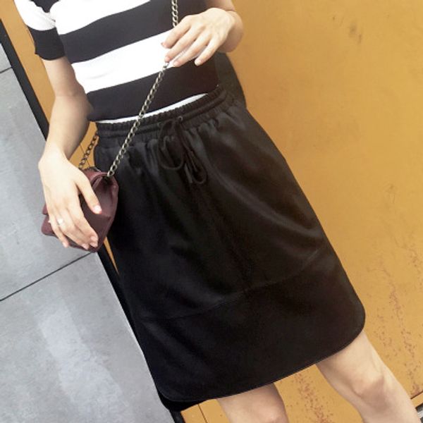 2018 new fashion genuine sheep leather skirt g24, Black