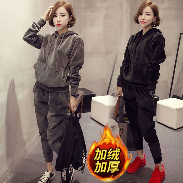 winter women sportswear tracksuit thick velvet fleece warm hoodie sweatshrt+pant running jogging casual fitness set sport suit, Black;blue
winter women sportswear tracksuit thick velvet fleece warm hoodie sweatshrt+pant running jogging casual fitness set sport suit, Black;blue