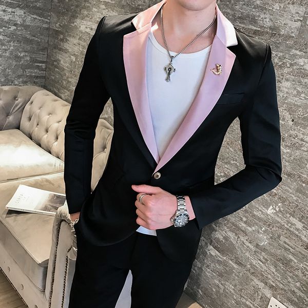 

terno masculino veste costume homme deep v outfit mens stylish blazer 4 colors british style slim fit suit jacket men coat, White;black