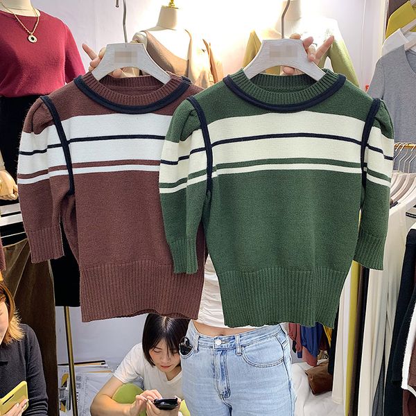item good design puff sleeve crop sweater women knitted jumper short style pull femm jersey mujer, White;black
item good design puff sleeve crop sweater women knitted jumper short style pull femm jersey mujer, White;black