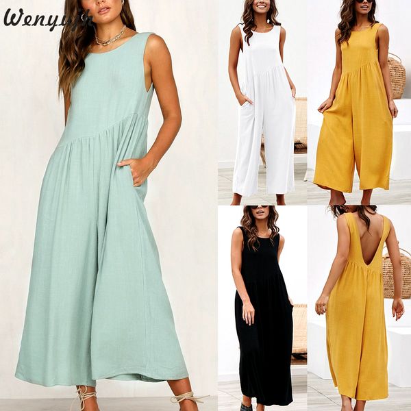 wenyujh 2019 summer women's o neck wide leg jumpsuit female casual bodysuit solid sleeveless backless rompers combinaison, Black;white
wenyujh 2019 summer women's o neck wide leg jumpsuit female casual bodysuit solid sleeveless backless rompers combinaison, Black;white