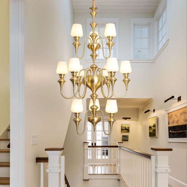 american staircase lamp copper long chandelier three-layer glass chandelier lighitng modern villa duplex building l hollow high pendant lamp
american staircase lamp copper long chandelier three-layer glass chandelier lighitng modern villa duplex building l hollow high pendant lamp