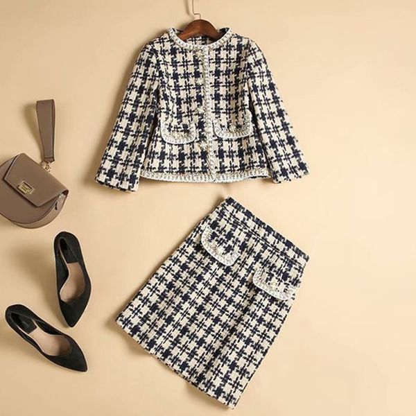 european and american women's clothing 2019 winter new style seven-minute sleeve beaded coat skirts fashionable tweed suit, White
european and american women's clothing 2019 winter new style seven-minute sleeve beaded coat skirts fashionable tweed suit, White