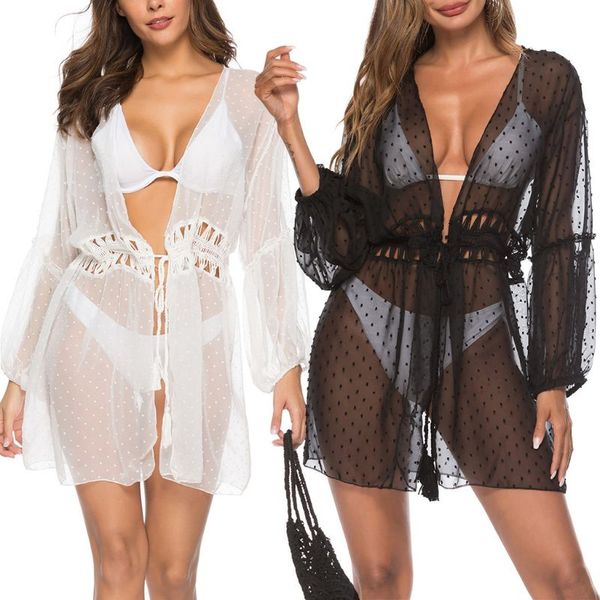 women summer bikini cover up crochet lace mesh polka dot kimono cardigan tassels drawstring puff sleeve mini beach dress
women summer bikini cover up crochet lace mesh polka dot kimono cardigan tassels drawstring puff sleeve mini beach dress