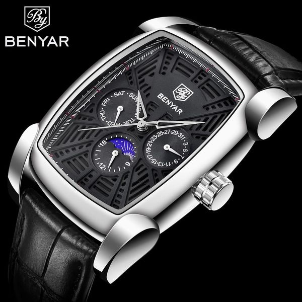 benyar rectangle men watches business waterproof quartz leather sport wrist watch men clock male moon phase relogio masculino, Slivery;brown
benyar rectangle men watches business waterproof quartz leather sport wrist watch men clock male moon phase relogio masculino, Slivery;brown
