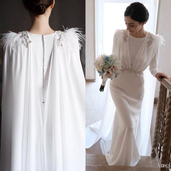 vintage country style wedding dresses with wraps long sleeves crystal feathers beach wedding gowns custom made robes de mariée, White
vintage country style wedding dresses with wraps long sleeves crystal feathers beach wedding gowns custom made robes de mariée, White