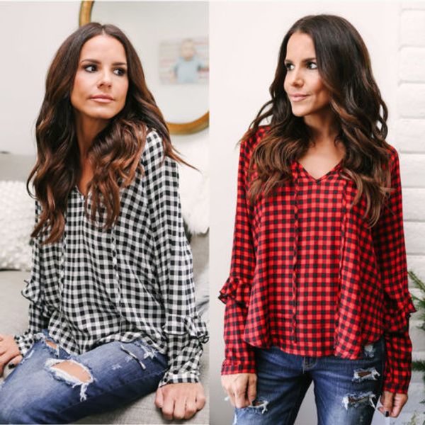 мода женщины дамы checkplaids пуговицы вниз свободные с длинным рукавом повседневная v-образным вырезом нагрудные рубашки женщины футболка e, White
мода женщины дамы checkplaids пуговицы вниз свободные с длинным рукавом повседневная v-образным вырезом нагрудные рубашки женщины футболка e, White