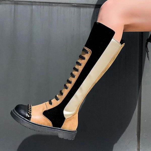 mixed colors round toe knee high boots platform metal decoration long boots short plush warm low heels women walking shoes, Black
mixed colors round toe knee high boots platform metal decoration long boots short plush warm low heels women walking shoes, Black