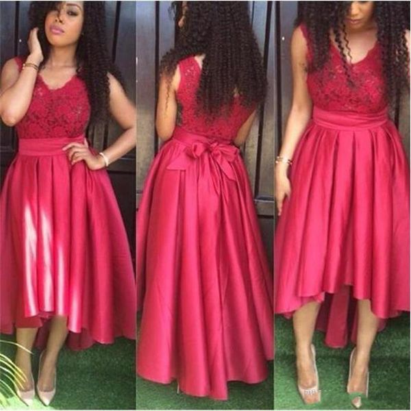 2019 new red high low bridesmaid dresses v neck sleeveless lace satin custom made plus size prom dresses sashes ribbon bows hi-lo dress, White;pink
2019 new red high low bridesmaid dresses v neck sleeveless lace satin custom made plus size prom dresses sashes ribbon bows hi-lo dress, White;pink
