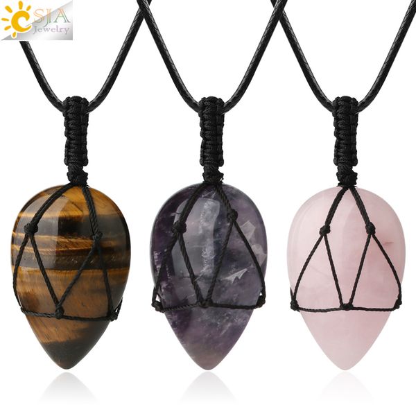 csja natural stone pendant necklace for men women water drop braided wrap reiki crystal pink quartz bead wax rope necklaces g299, Silver
csja natural stone pendant necklace for men women water drop braided wrap reiki crystal pink quartz bead wax rope necklaces g299, Silver
