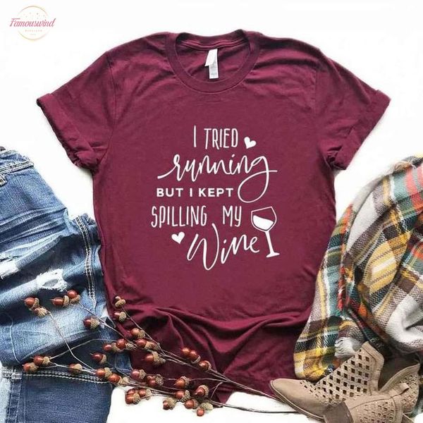 i tried running but i kept spilling my wine print women tshirts cotton funny t shirt for lady tee 6, White
i tried running but i kept spilling my wine print women tshirts cotton funny t shirt for lady tee 6, White