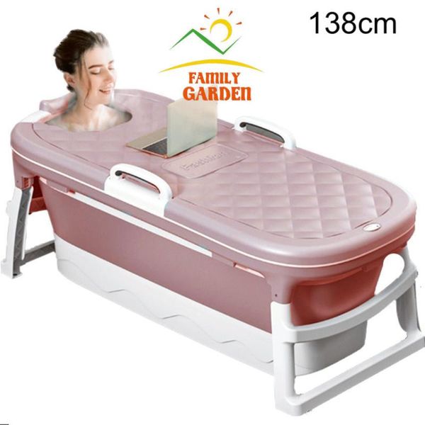 Family Garden Bathub Foldable Large Size 138cm Pool Pink Kids Spa Sauna Plastic Pvc Bath Folding Bathroom