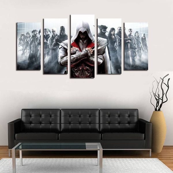 

5pcs/set unframed assassin's game poster wall art oil painting on canvas fashion textured abstract paintings picture living room