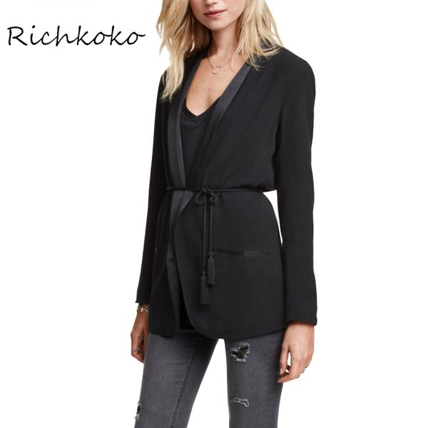 richkoko fashion women blazer solid black chic long sleeve pajamas women outwear office lady autumn pockets tie waist coat, White;black
richkoko fashion women blazer solid black chic long sleeve pajamas women outwear office lady autumn pockets tie waist coat, White;black