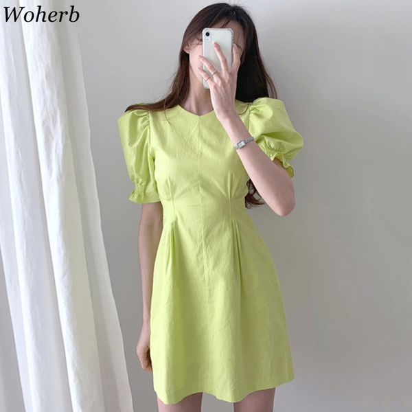 woherb elegant fashion solid color dress women short puff sleeve dresses female vintage korean chic casual style vestidos 25966, Black;gray
woherb elegant fashion solid color dress women short puff sleeve dresses female vintage korean chic casual style vestidos 25966, Black;gray