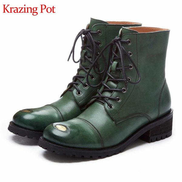 krazing pot 2019 genuine leather winter round toe med heel motorcycle boots cross-tied lace up vintage old craft ankle boots l23, Black
krazing pot 2019 genuine leather winter round toe med heel motorcycle boots cross-tied lace up vintage old craft ankle boots l23, Black