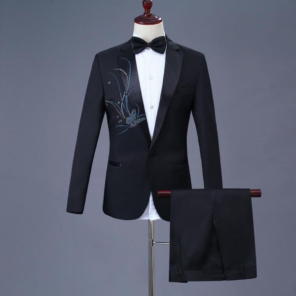 men crystal slim suit blazer set chorus group stage performance singer host costume coat one button 2 pcs banquet outfit, White;black
men crystal slim suit blazer set chorus group stage performance singer host costume coat one button 2 pcs banquet outfit, White;black