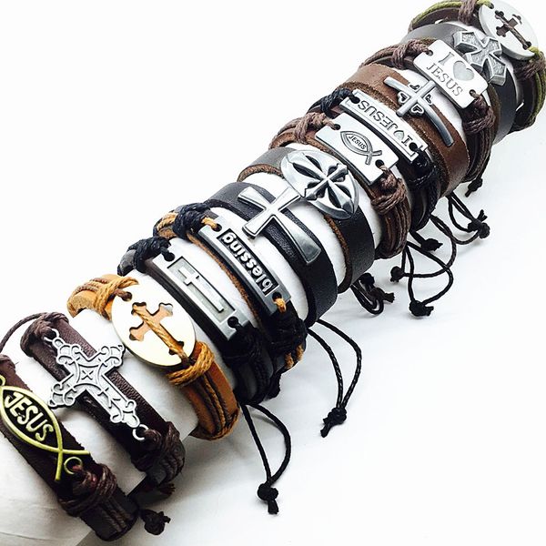 brand new 10pcs cross men's genuine leather bracelet black brown jesus metal christ mix styles male real cuff bangle jewelry, Golden;silver
brand new 10pcs cross men's genuine leather bracelet black brown jesus metal christ mix styles male real cuff bangle jewelry, Golden;silver
