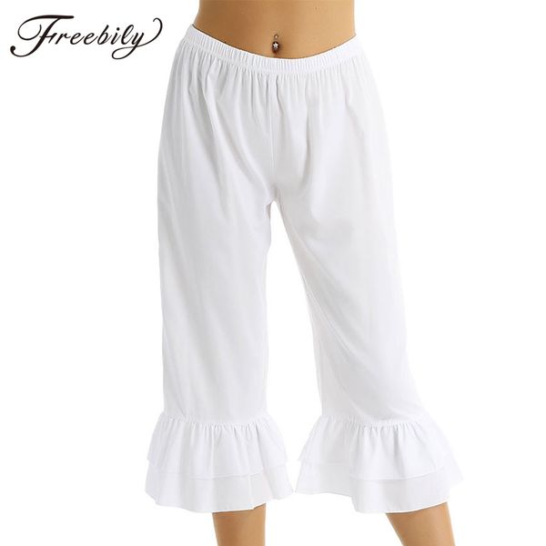 women retro vintage elastic waist ruffles hem casual pantaloons bloomers victorian era costume womens loose flare pants, Black;white
women retro vintage elastic waist ruffles hem casual pantaloons bloomers victorian era costume womens loose flare pants, Black;white