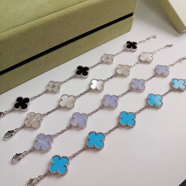 vintage alhambra classic designer s925 sterling silver five ceramic four leaf clover flower charm bracelet for women jewelry, Golden;silver
vintage alhambra classic designer s925 sterling silver five ceramic four leaf clover flower charm bracelet for women jewelry, Golden;silver