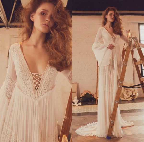 inbal raviv 2020 boho wedding dresses crochet lace chiffon flowing v neck long sleeve beach bridal dress custom made bohemian wedding gowns, White
inbal raviv 2020 boho wedding dresses crochet lace chiffon flowing v neck long sleeve beach bridal dress custom made bohemian wedding gowns, White