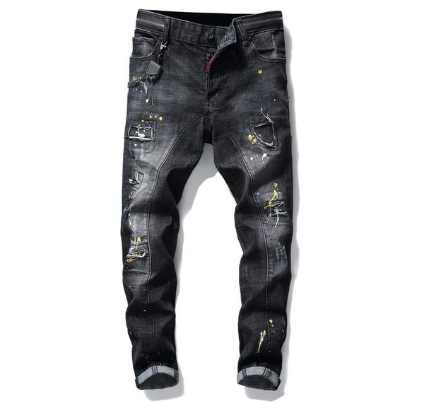 2019 mens painted rips stretch black jeans fashion designer slim fit washed motocycle denim pants panelled hip hop trousers, Blue
2019 mens painted rips stretch black jeans fashion designer slim fit washed motocycle denim pants panelled hip hop trousers, Blue