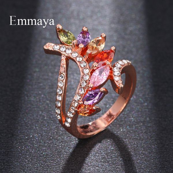emmaya fashion women colorful stone flower zircon ring creative personality inlaid crystals zircon ring quality, Golden;silver