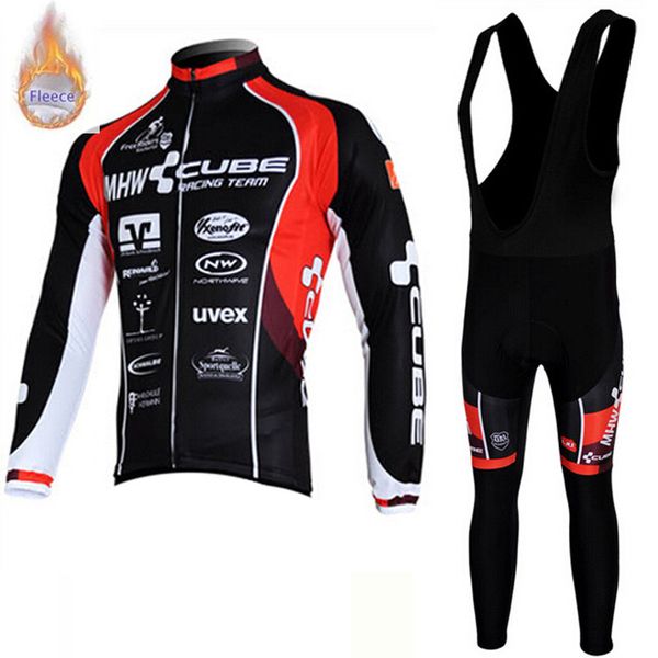 

2019 cube team men cycling winter thermal fleece long leeve jer ey et mtb bike maillot ropa cicli mo bib pant uit bicycle port wear, Black;red