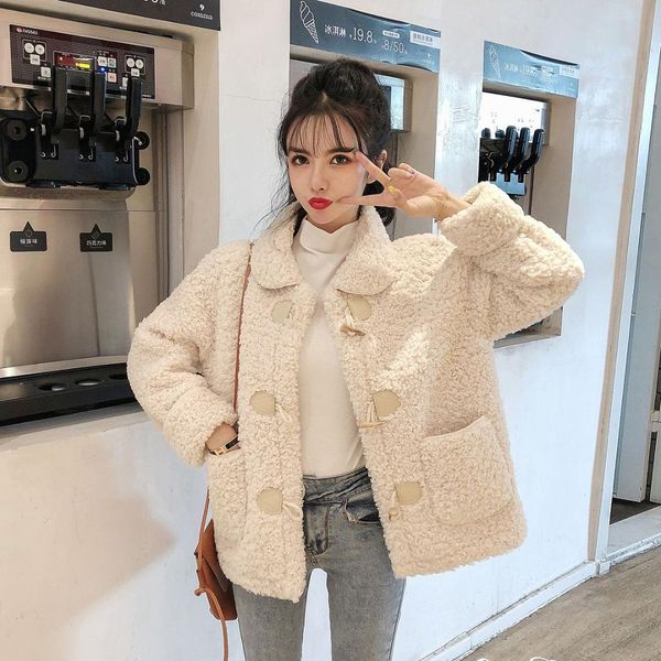 2019 new women blends coat hom button upset lambs wool fur one short plush coats outerwear light green rice white 6619, Black
2019 new women blends coat hom button upset lambs wool fur one short plush coats outerwear light green rice white 6619, Black
