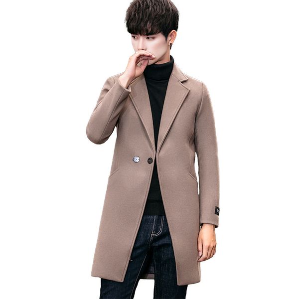 men's woolen overcoat fall winter 2019 fashion v-collar city korean version of long medium-sized solid-color windbreaker jacket, Black
men's woolen overcoat fall winter 2019 fashion v-collar city korean version of long medium-sized solid-color windbreaker jacket, Black