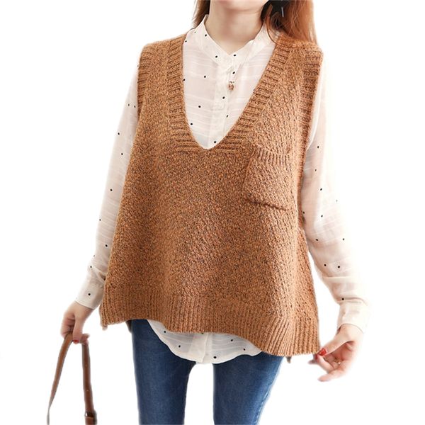 2018 autumn winter women fashion loose sleeveless vest sweater female split pockets v neck knitted all-match pullovers q7, Black;white
2018 autumn winter women fashion loose sleeveless vest sweater female split pockets v neck knitted all-match pullovers q7, Black;white