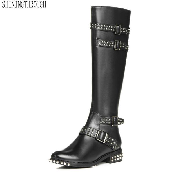 knee high boots women genuine leather rivets buckles long motorcycle boots ladies warm autumn winter shoes woman, Black
knee high boots women genuine leather rivets buckles long motorcycle boots ladies warm autumn winter shoes woman, Black