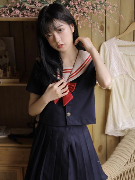 2020 cute sailor suit long sleeve jk school uniform sets for girls navy shirt and dark blue pleated skirt suits student cosplay, White
2020 cute sailor suit long sleeve jk school uniform sets for girls navy shirt and dark blue pleated skirt suits student cosplay, White