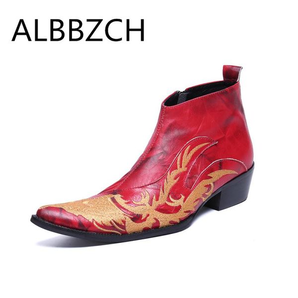 new men embroidered leather ankle boots high heels red wedding dress shoes retro trending western cowboy boots, Black
new men embroidered leather ankle boots high heels red wedding dress shoes retro trending western cowboy boots, Black