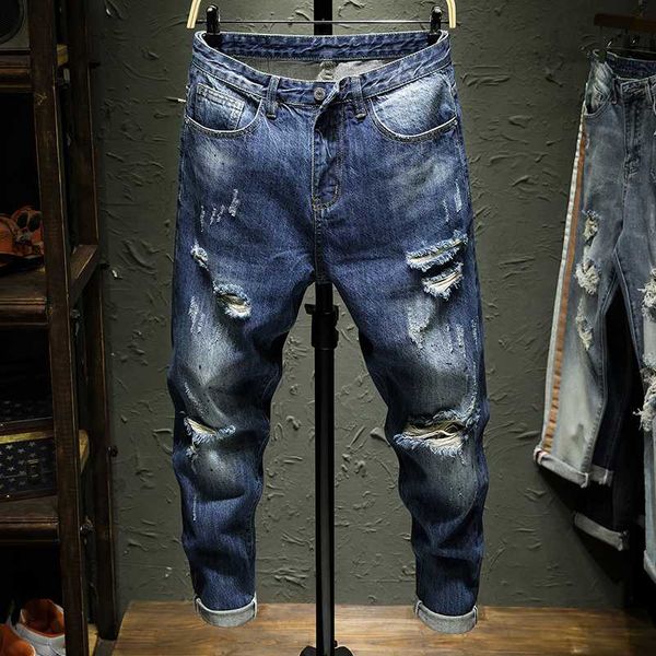 new men's blue hole biker jeans stretch denim destroyed ripped design fashion ankle pants zipper skinny jeans for men size 36
new men's blue hole biker jeans stretch denim destroyed ripped design fashion ankle pants zipper skinny jeans for men size 36